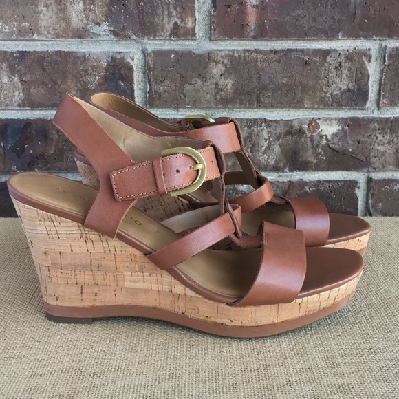 Franco Sarto Leather T-Strap Wedges - Picture 1 of 8